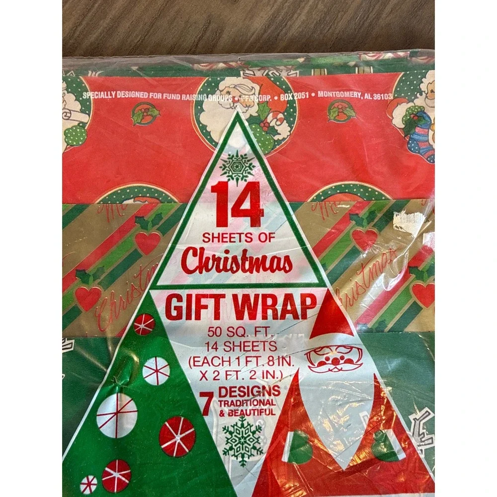 VTG 1960s FFR Corp Christmas Gift Wrap 14 Sheets New 7 Designs 50SF Sealed USA